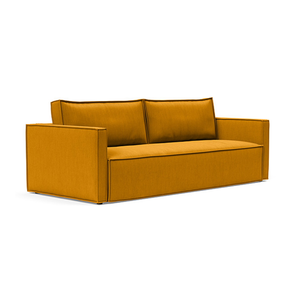 The Newilla Sleeper Sofa from Innovation Living with slim arms and elegance burned curry 507 upholstery setup as a sofa.