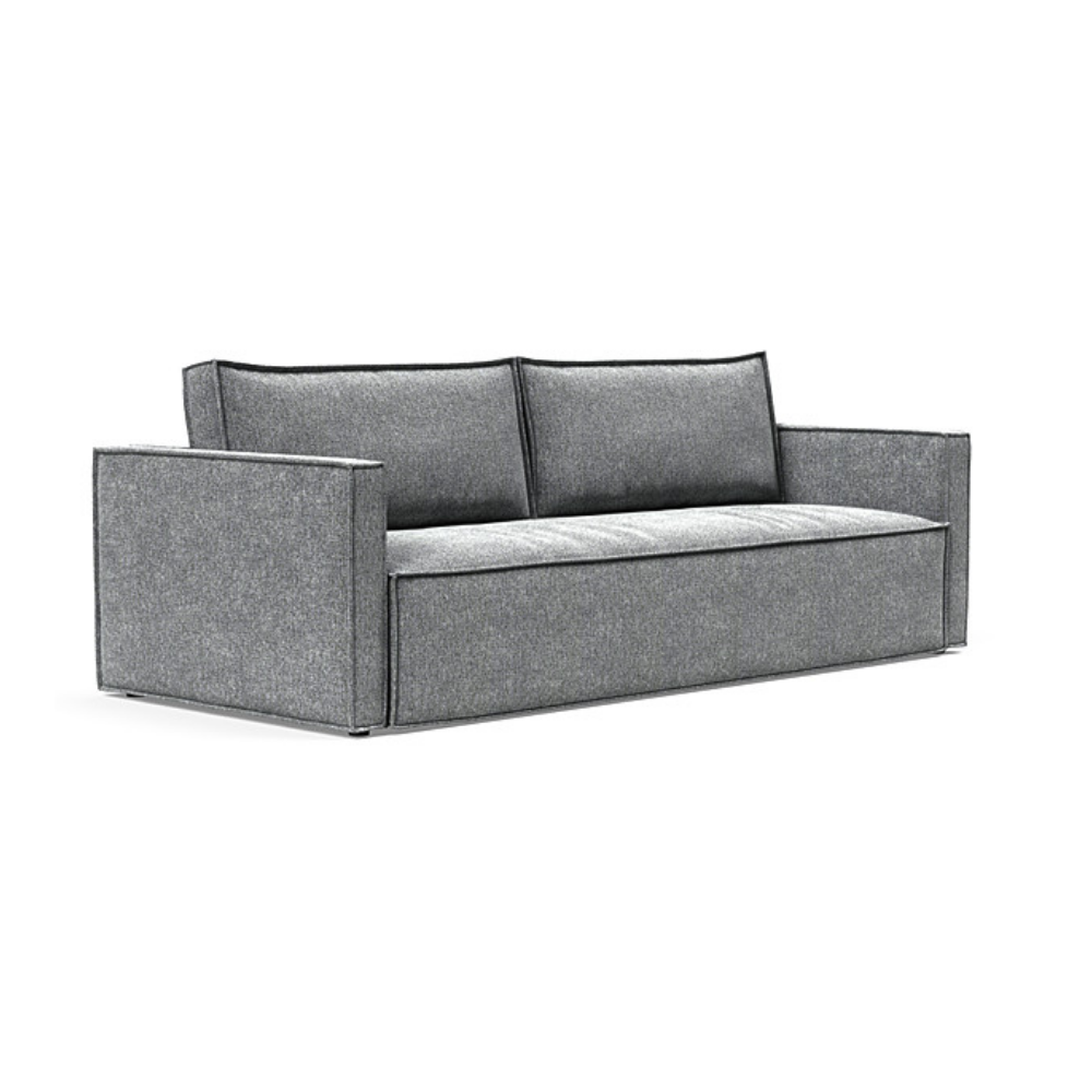 The Newilla Sleeper Sofa from Innovation Living with slim arms and taura slate grey 351 upholstery setup as a sofa.