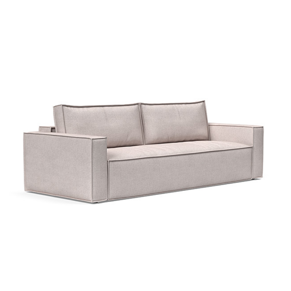 The Newilla Sleeper Sofa from Innovation Living with standard arms and weda sand 300 upholstery setup as a sofa.