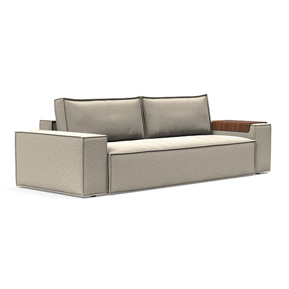 The Newilla Sleeper Sofa from Innovation Living with wide arms and boucle beige 539 upholstery setup as a sofa.