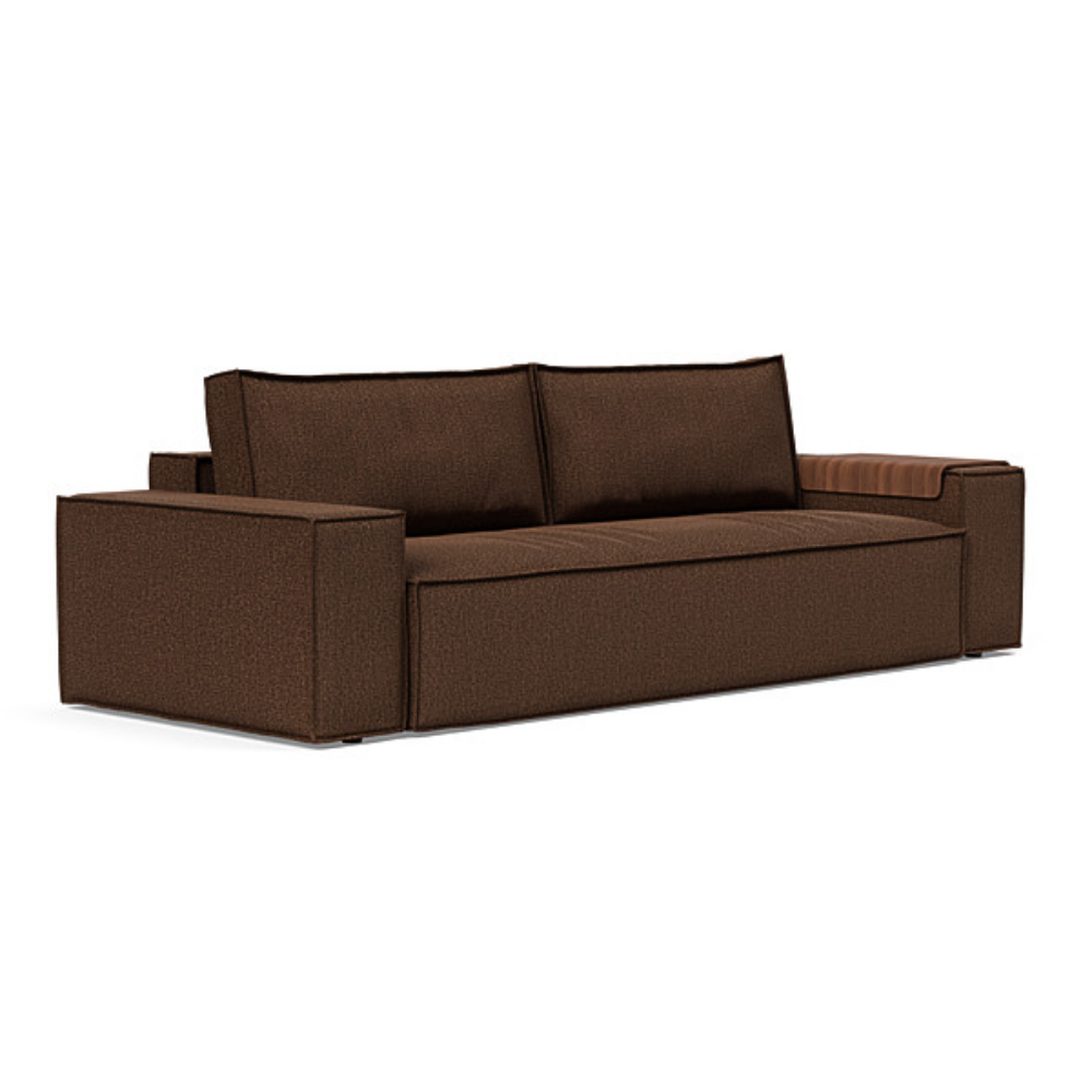 The Newilla Sleeper Sofa from Innovation Living with wide arms and taura cappuccino 359 upholstery setup as a sofa.