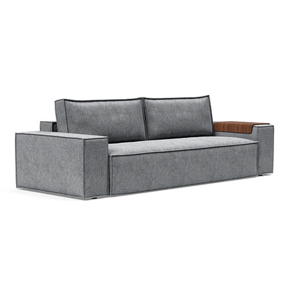 The Newilla Sleeper Sofa from Innovation Living with wide arms and twist granite 565 upholstery setup as a sofa.