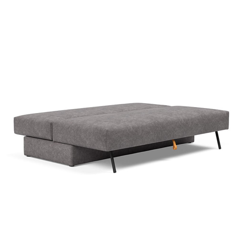 The Osvald Sofa Bed from Innovation Living with avella warm grey 282 upholstery setup as a bed.