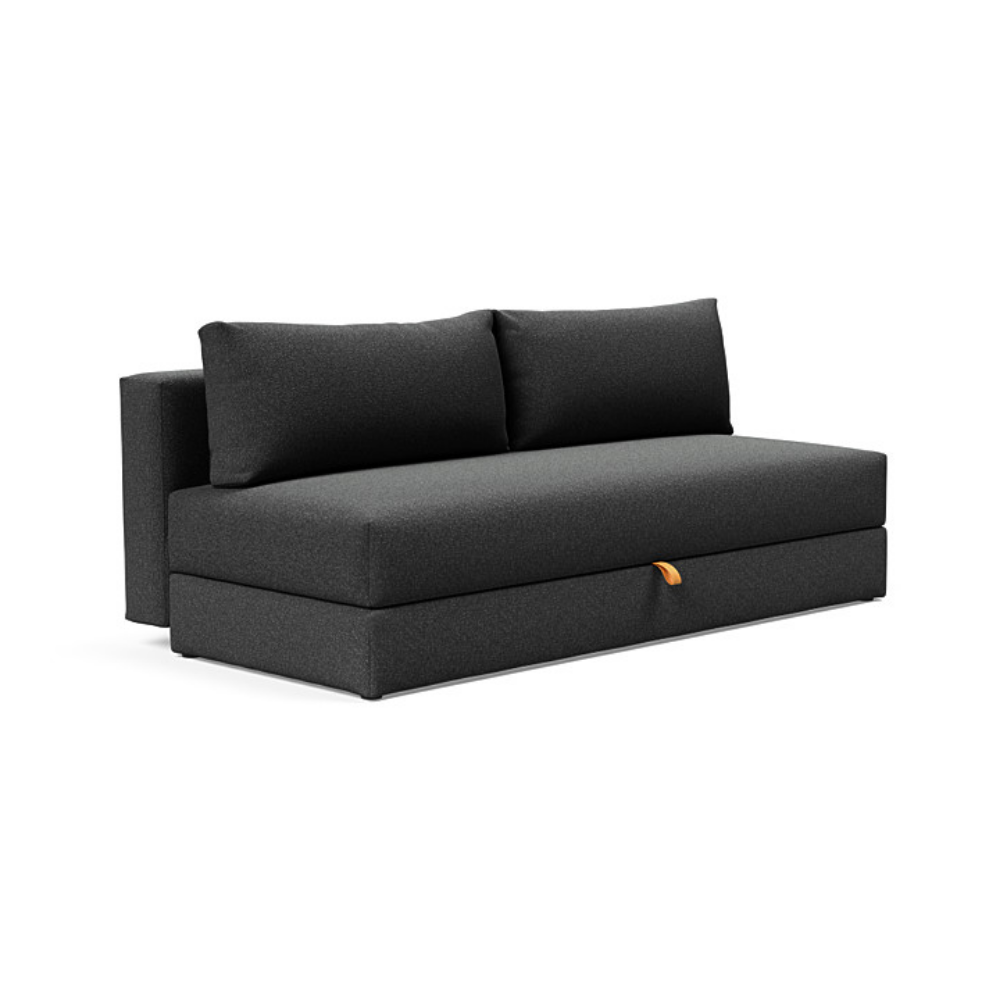 The Osvald Sofa Bed from Innovation Living with boucle charcoal 529 upholstery setup as a sofa.
