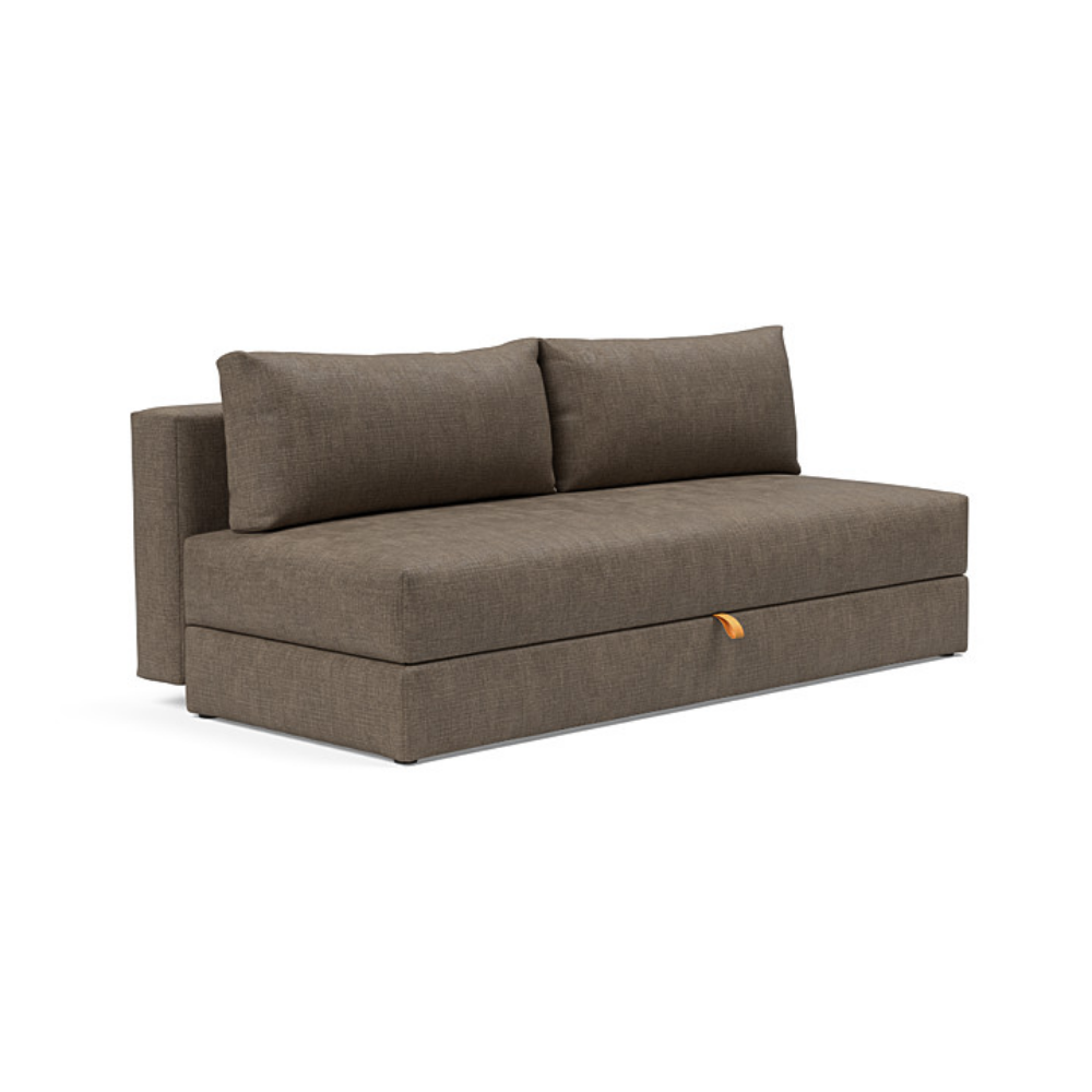 The Osvald Sofa Bed from Innovation Living with esina cedar brown 411 upholstery setup as a sofa.