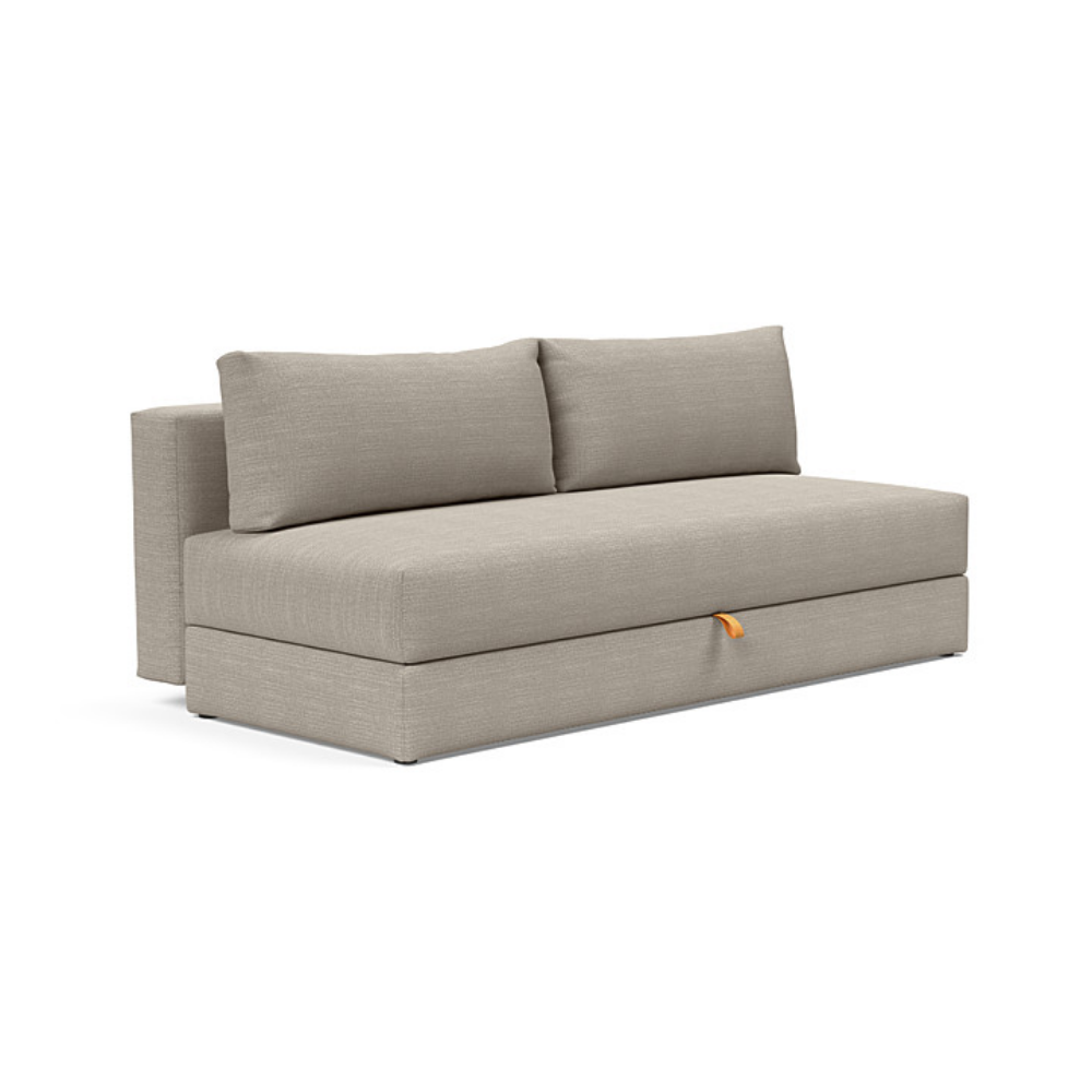 The Osvald Sofa Bed from Innovation Living with kenya gravel 579 upholstery setup as a sofa.