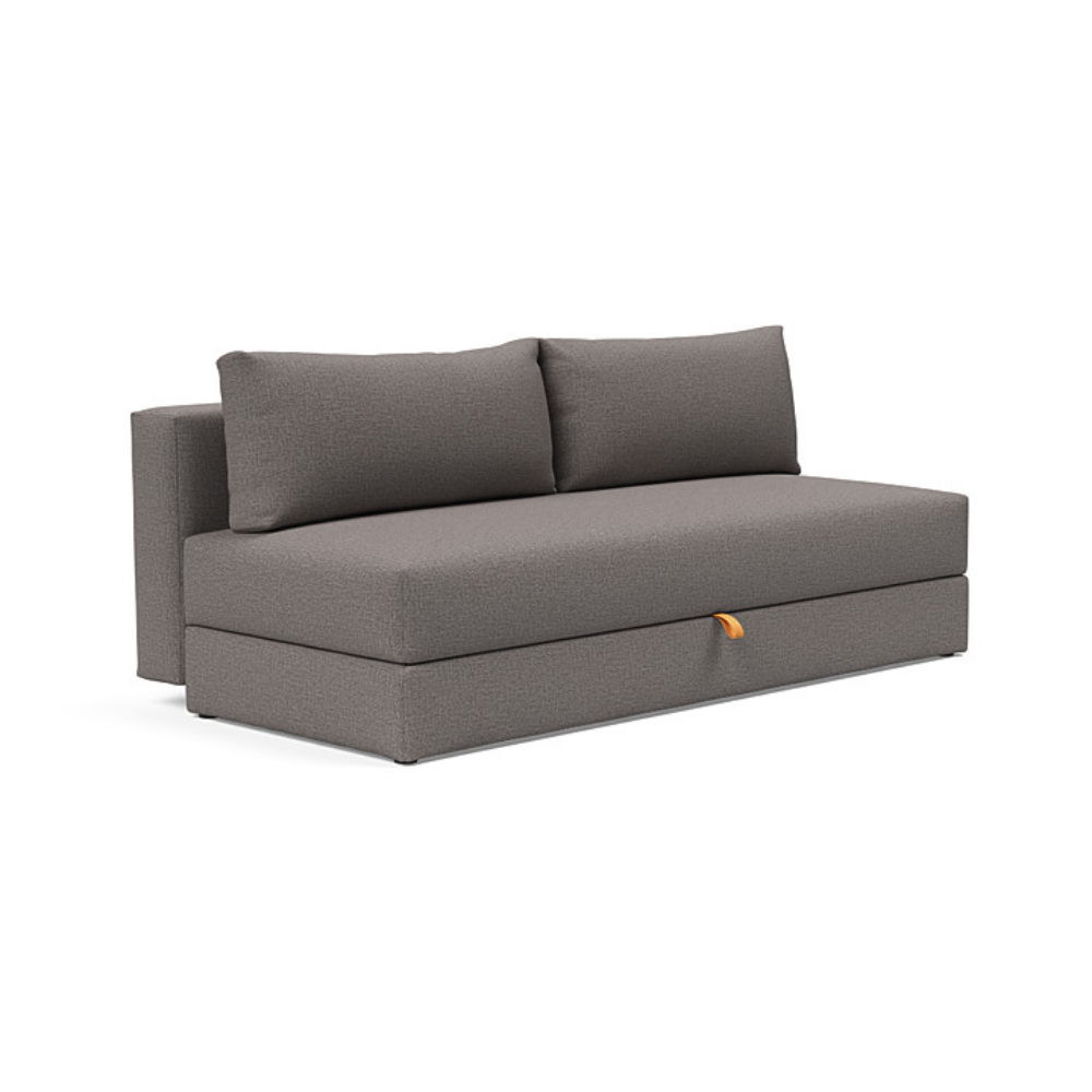 The Osvald Sofa Bed from Innovation Living with mixed dance grey 521 upholstery setup as a sofa.