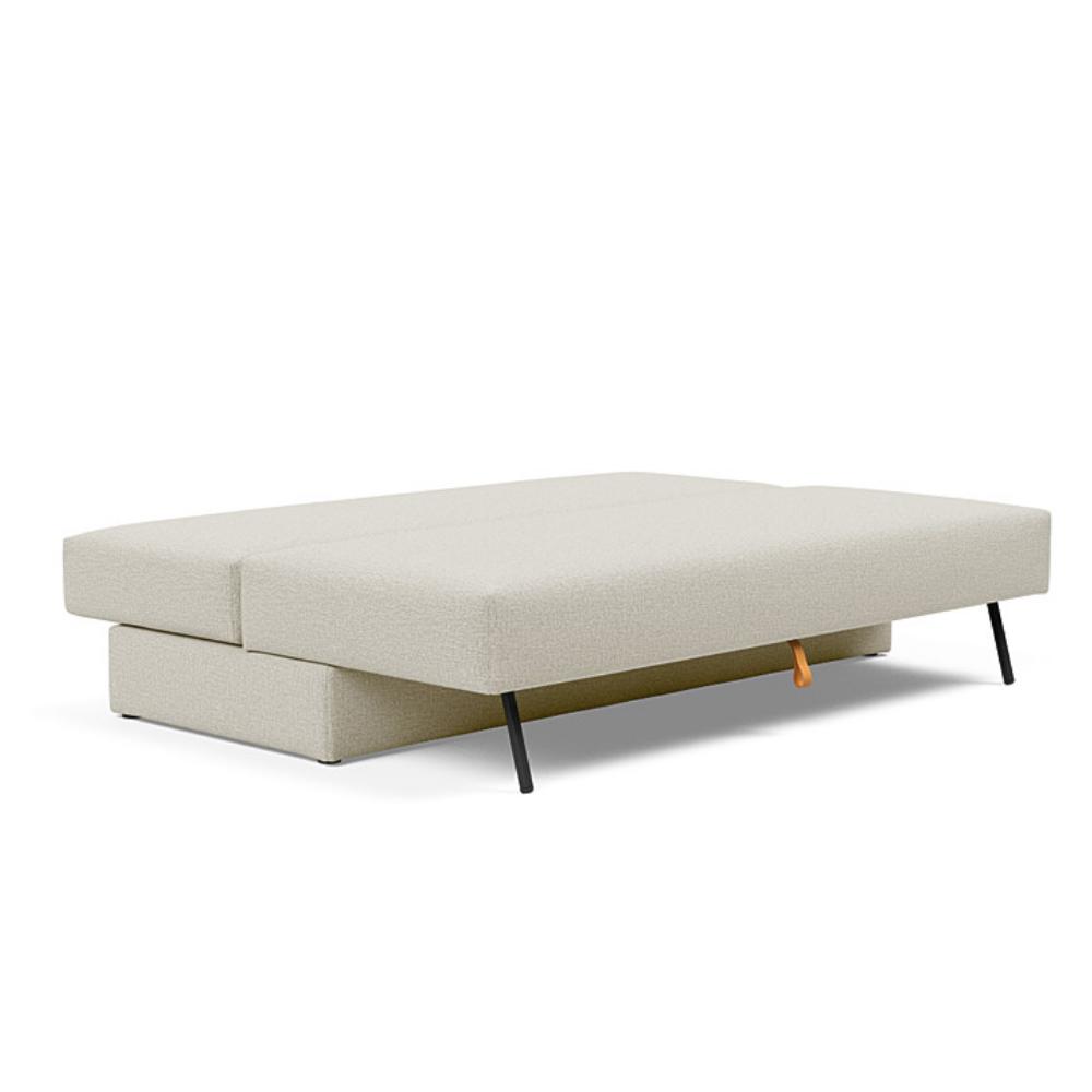 The Osvald Sofa Bed from Innovation Living with mixed dance natural 527 upholstery setup as a bed.