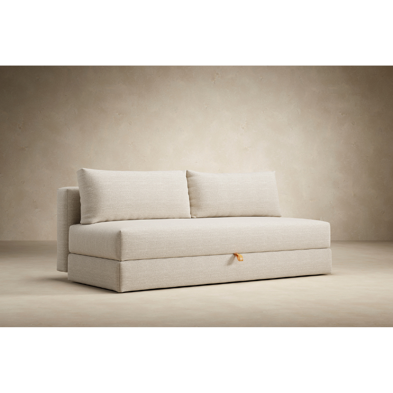 The Osvald Sofa Bed from Innovation Living with phobos latte 586 upholstery in a studio.