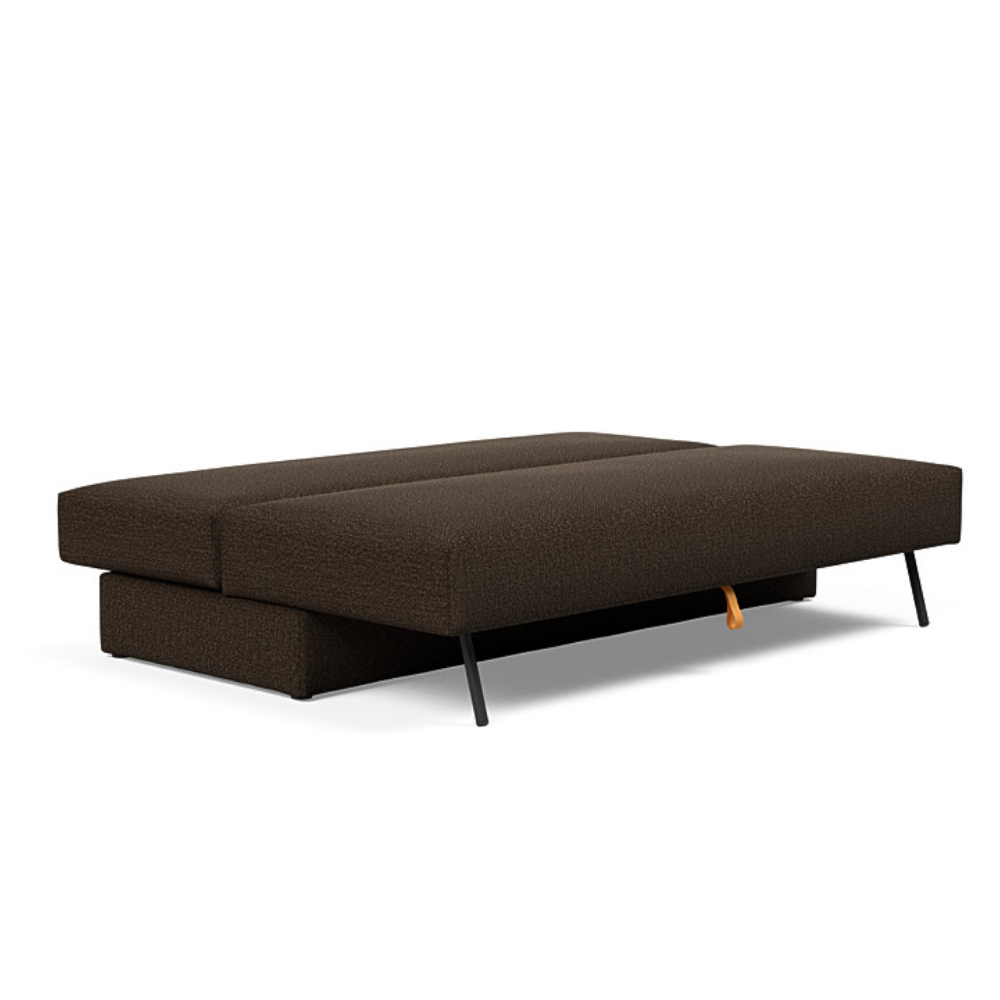 The Osvald Sofa Bed from Innovation Living with taura chocco 358 upholstery setup as a bed.