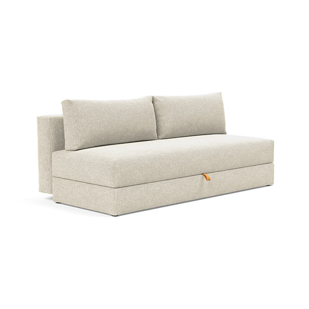 The Osvald Sofa Bed from Innovation Living with taura off white 357 upholstery setup as a sofa.