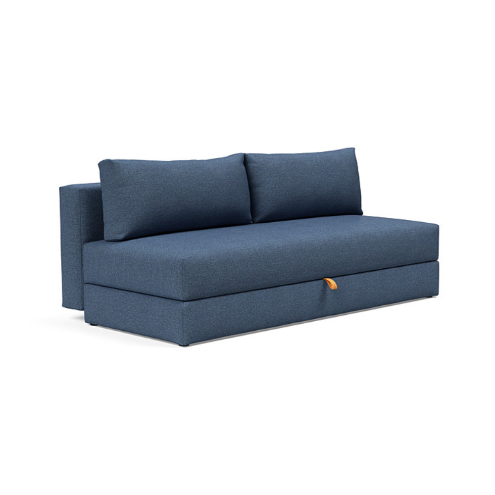 The Osvald Sofa Bed from Innovation Living with weda blue 302 upholstery setup as a sofa.