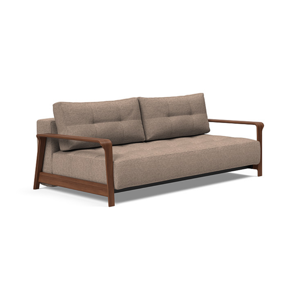 The Ran D.E.L Sofa Bed from Innovation Living with halifax wicker 367 upholstery setup as a sofa.
