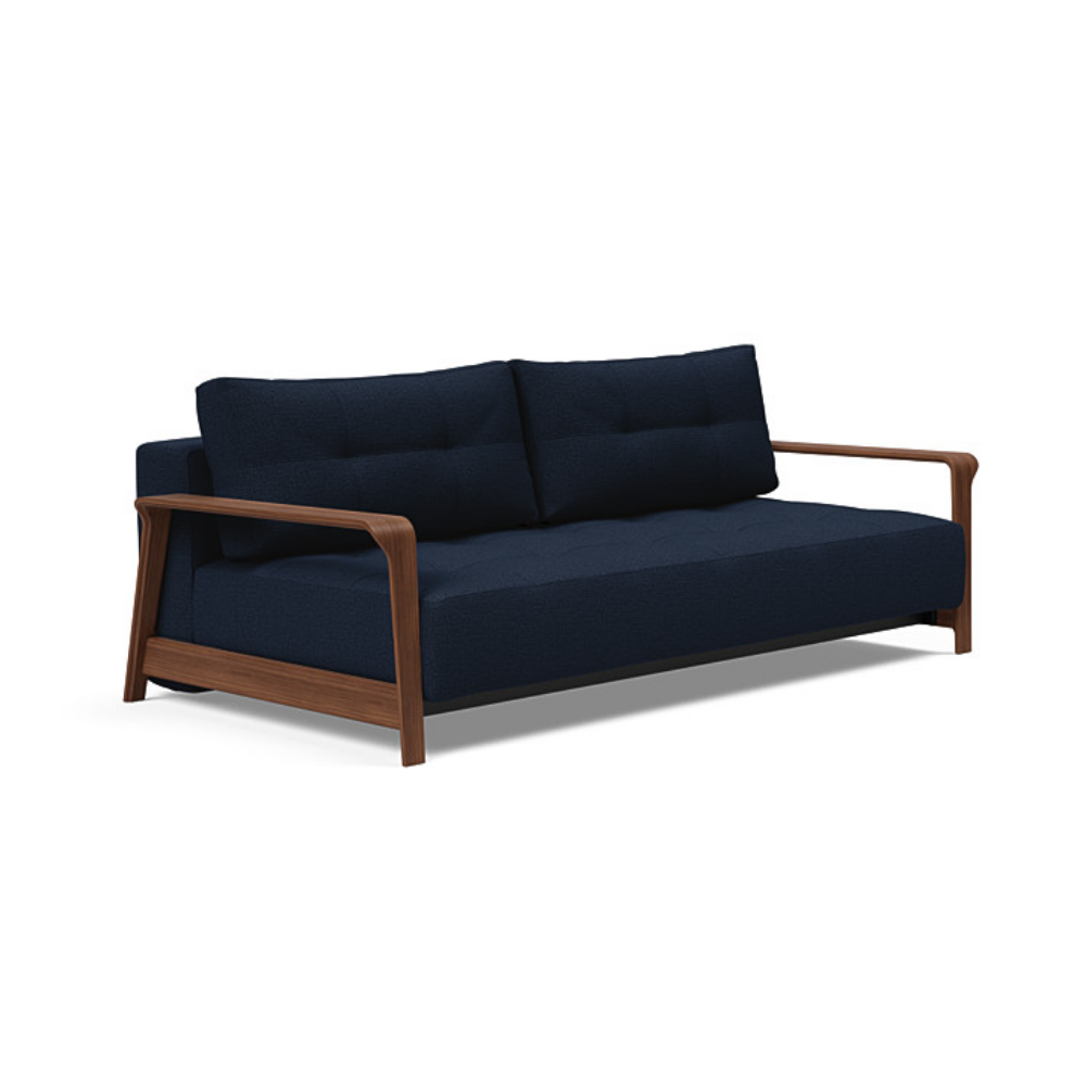 The Ran D.E.L Sofa Bed from Innovation Living with mixed dance blue 528 upholstery setup as a sofa.