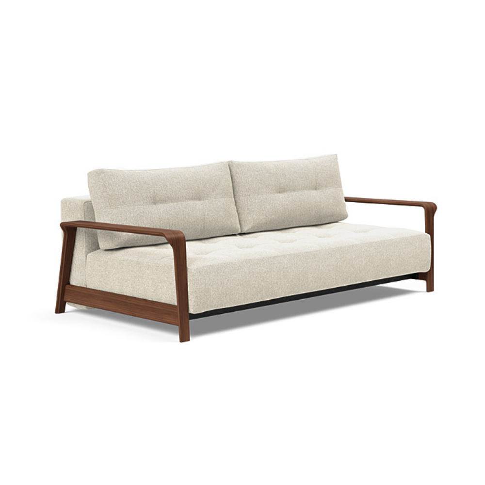 The Ran D.E.L Sofa Bed from Innovation Living with taura off white 357 upholstery setup as a sofa.