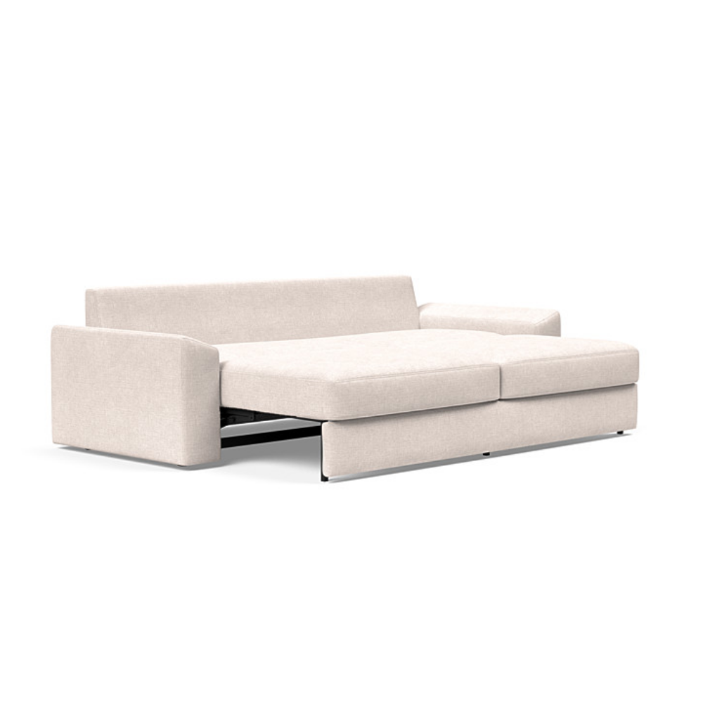 The Vilander Sleeper Sofa With Cushion Arms from Innovation Living with adario basmati 255 upholstery setup as a bed.
