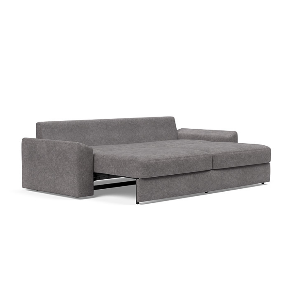 The Vilander Sleeper Sofa With Cushion Arms from Innovation Living with avella warm grey 282 upholstery setup as a bed.