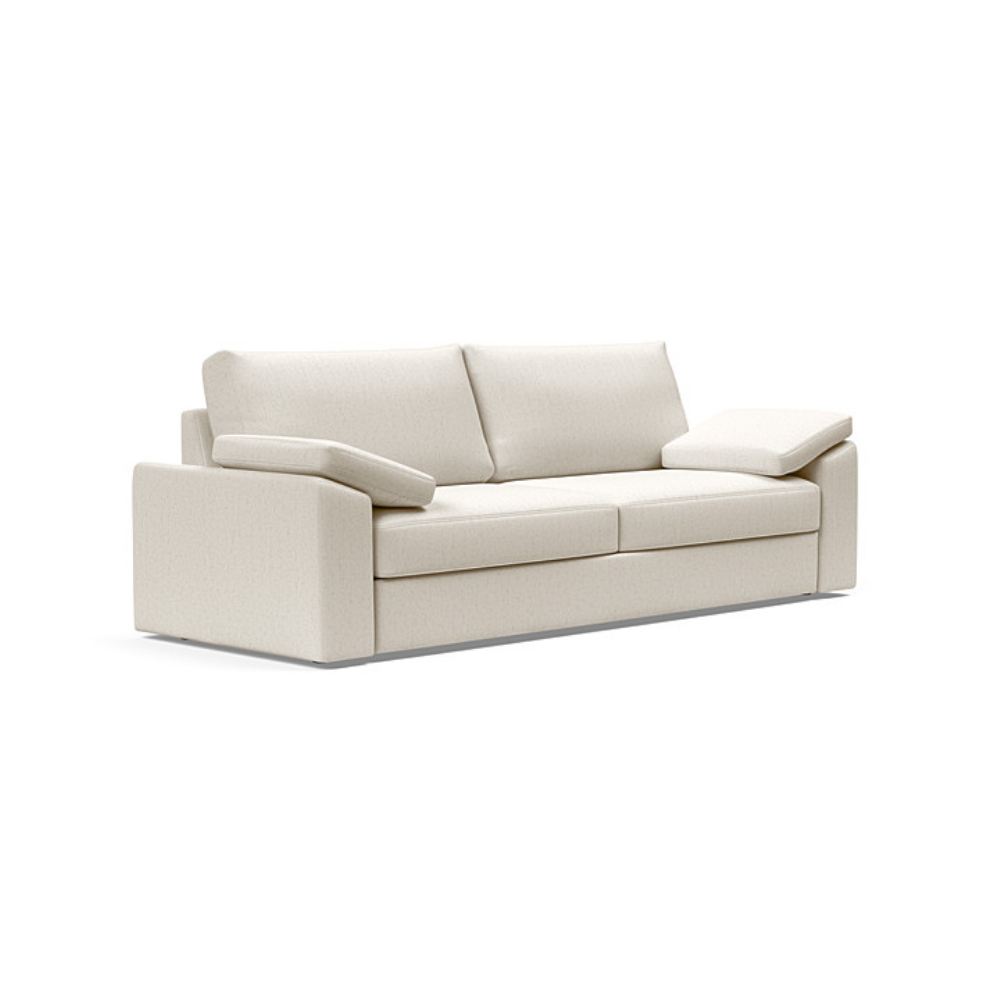 The Vilander Sleeper Sofa With Cushion Arms from Innovation Living with boucle off white 531 upholstery setup as a couch.