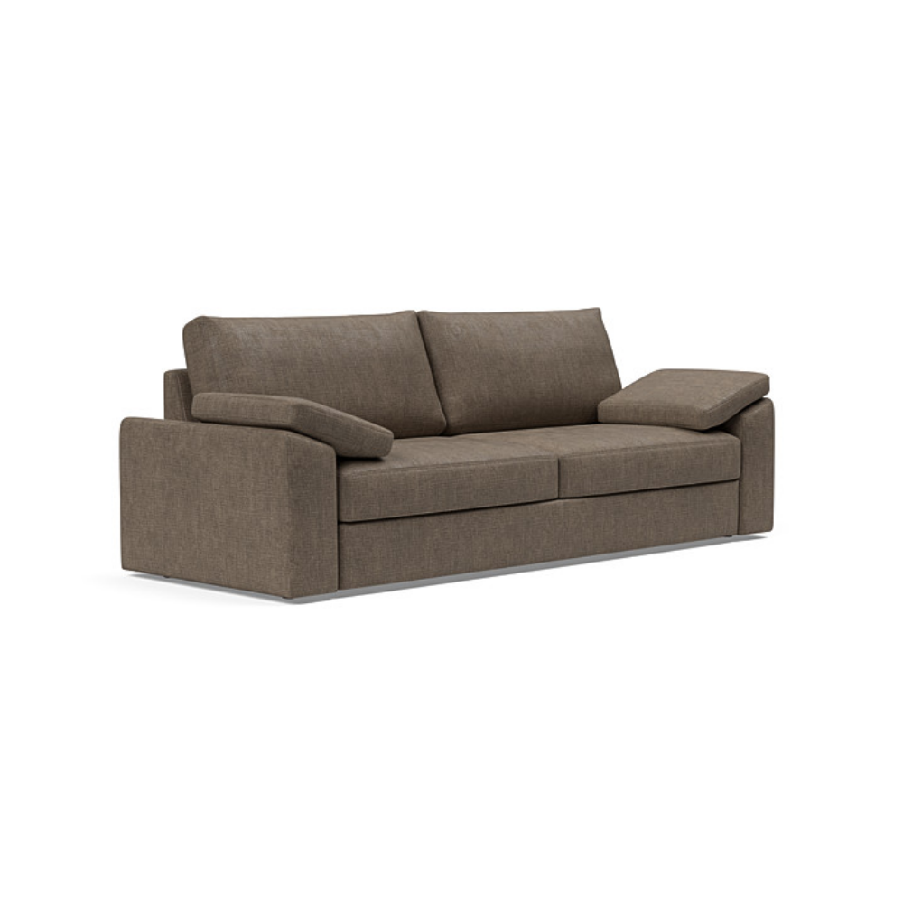 The Vilander Sleeper Sofa With Cushion Arms from Innovation Living with esina cedar brown 411 upholstery setup as a couch.