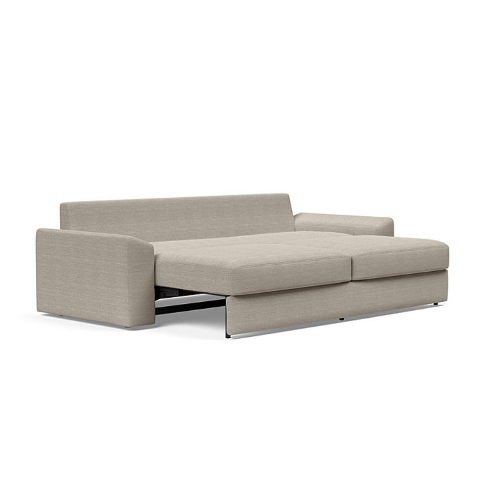 The Vilander Sleeper Sofa With Cushion Arms from Innovation Living with kenya gravel 579 upholstery setup as a bed.