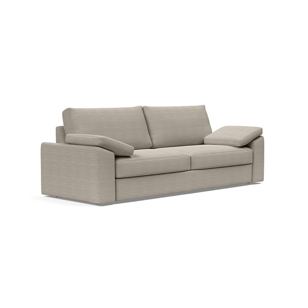 The Vilander Sleeper Sofa With Cushion Arms from Innovation Living with kenya gravel 579 upholstery setup as a couch.