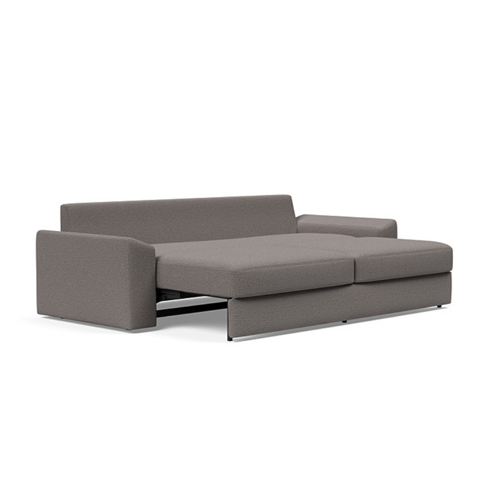 The Vilander Sleeper Sofa With Cushion Arms from Innovation Living with mixed dance grey 521 upholstery setup as a bed.