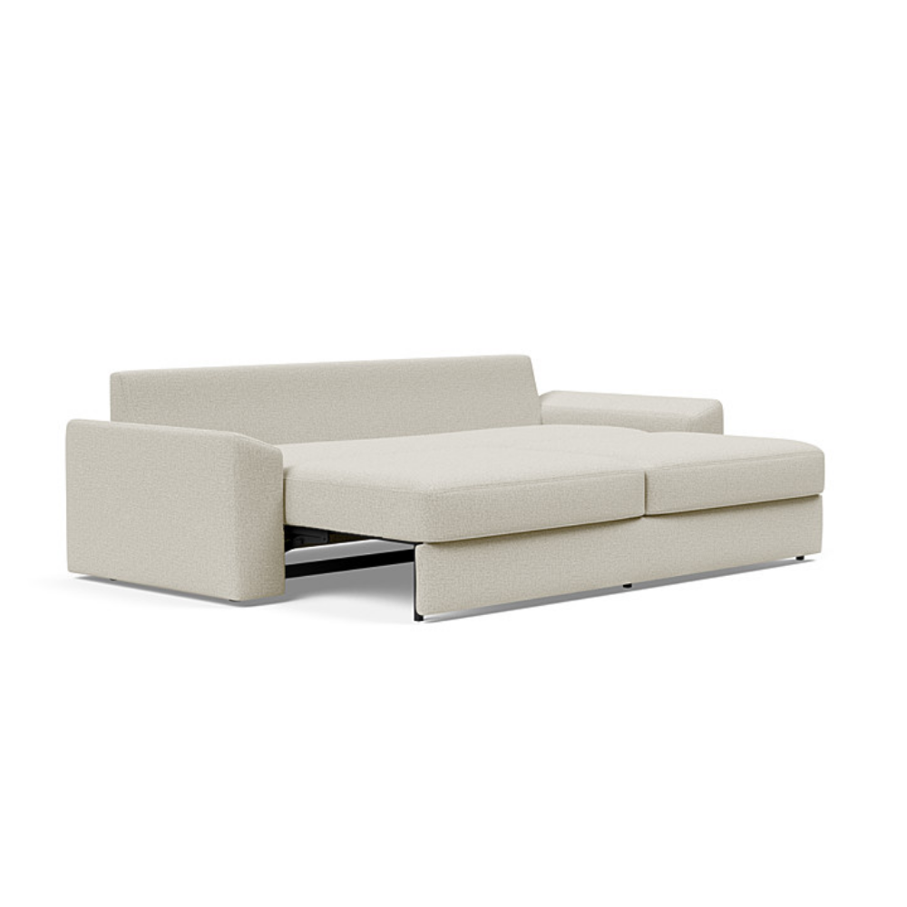 The Vilander Sleeper Sofa With Cushion Arms from Innovation Living with mixed dance natural 527 upholstery setup as a bed.