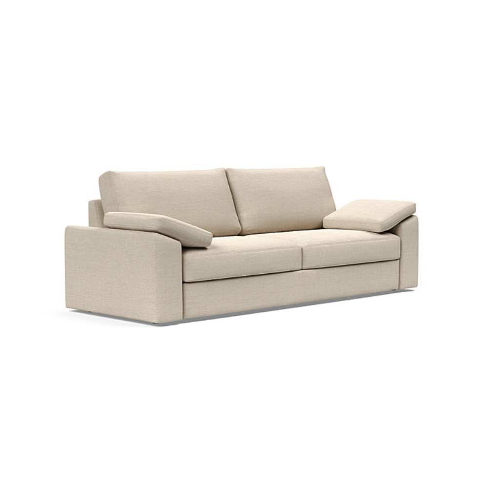 The Vilander Sleeper Sofa With Cushion Arms from Innovation Living with phobos latte 586 upholstery setup as a couch.
