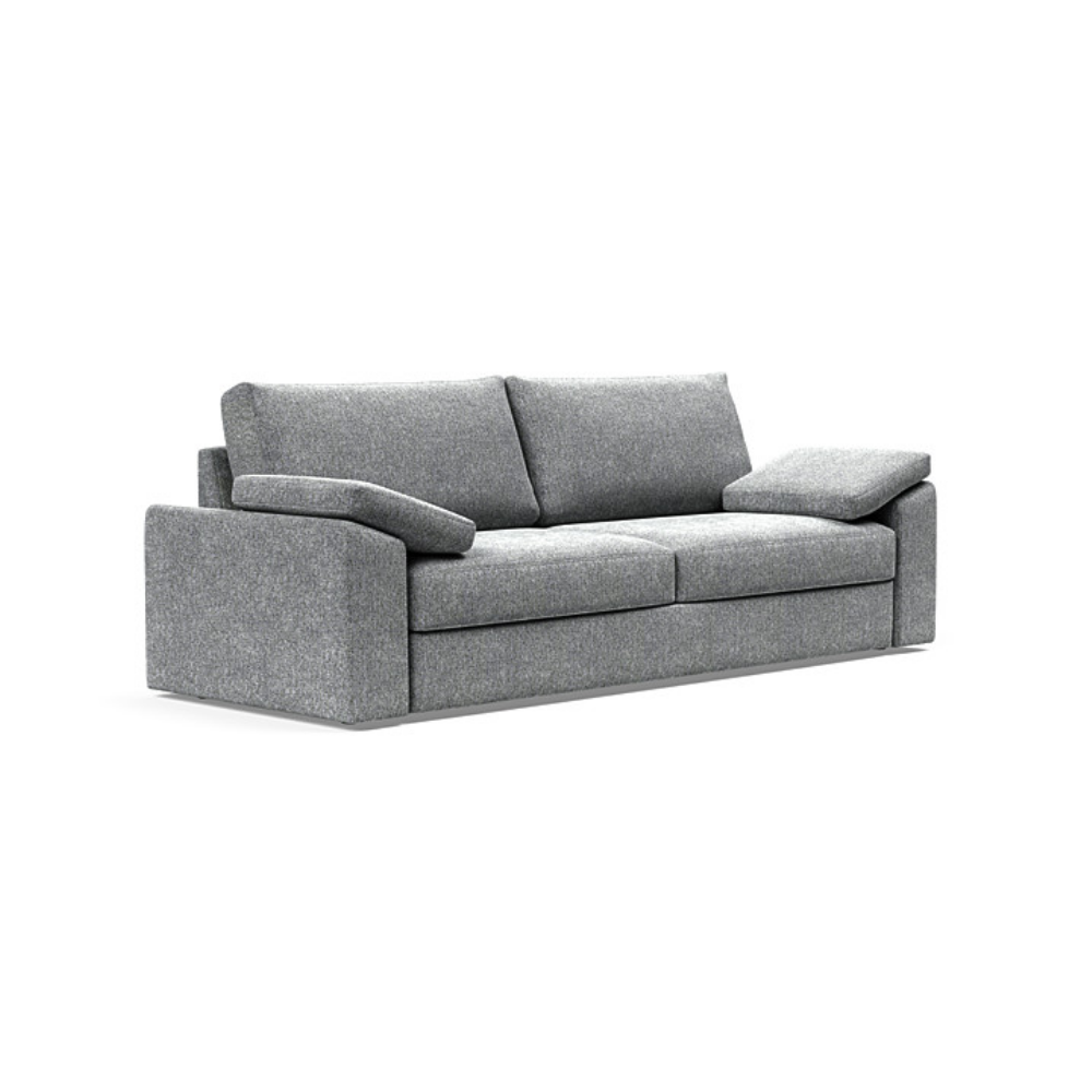 The Vilander Sleeper Sofa With Cushion Arms from Innovation Living with taura slate grey 351 upholstery setup as a couch.