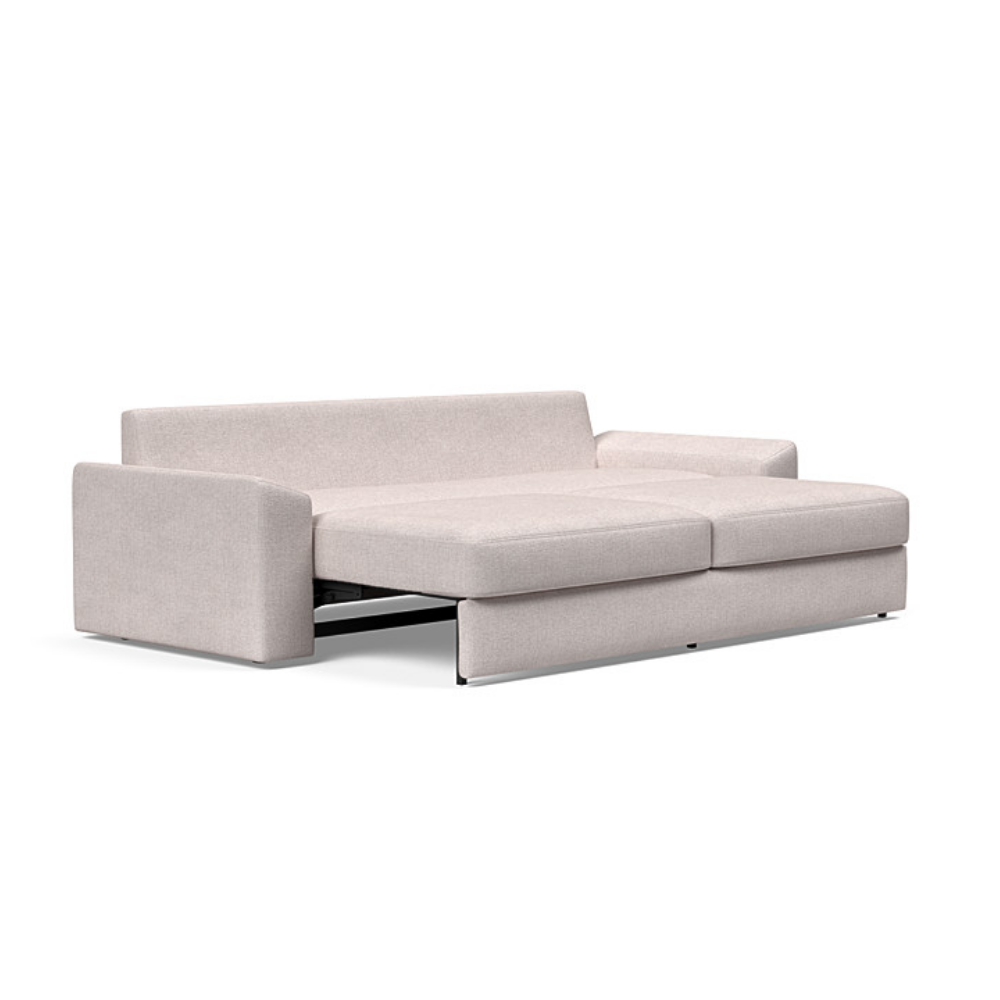 The Vilander Sleeper Sofa With Cushion Arms from Innovation Living with weda sand 300 upholstery setup as a bed.