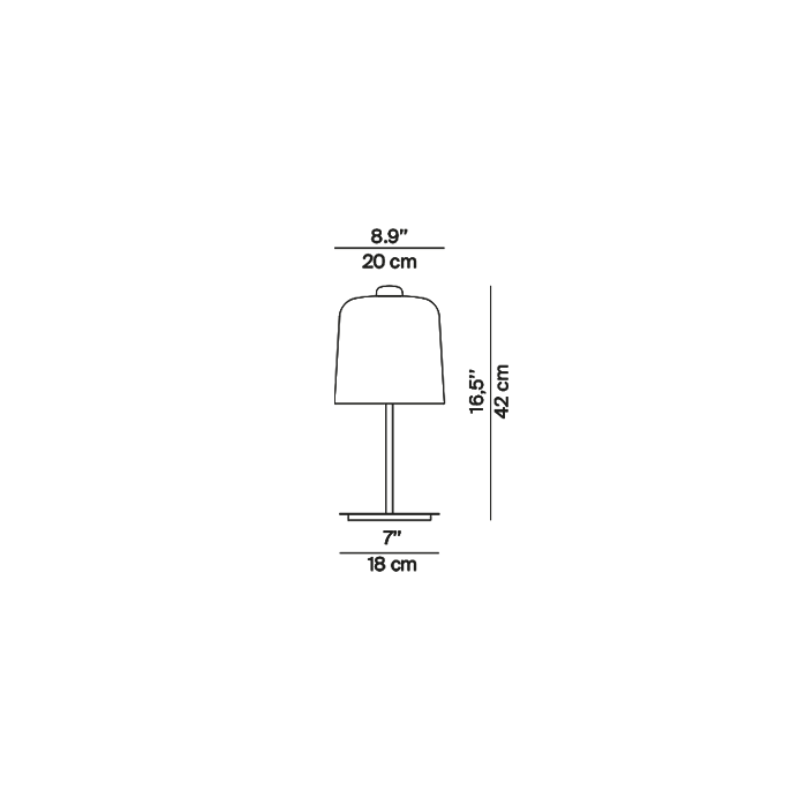 The Zile Table Lamp from Luceplan dimensions.