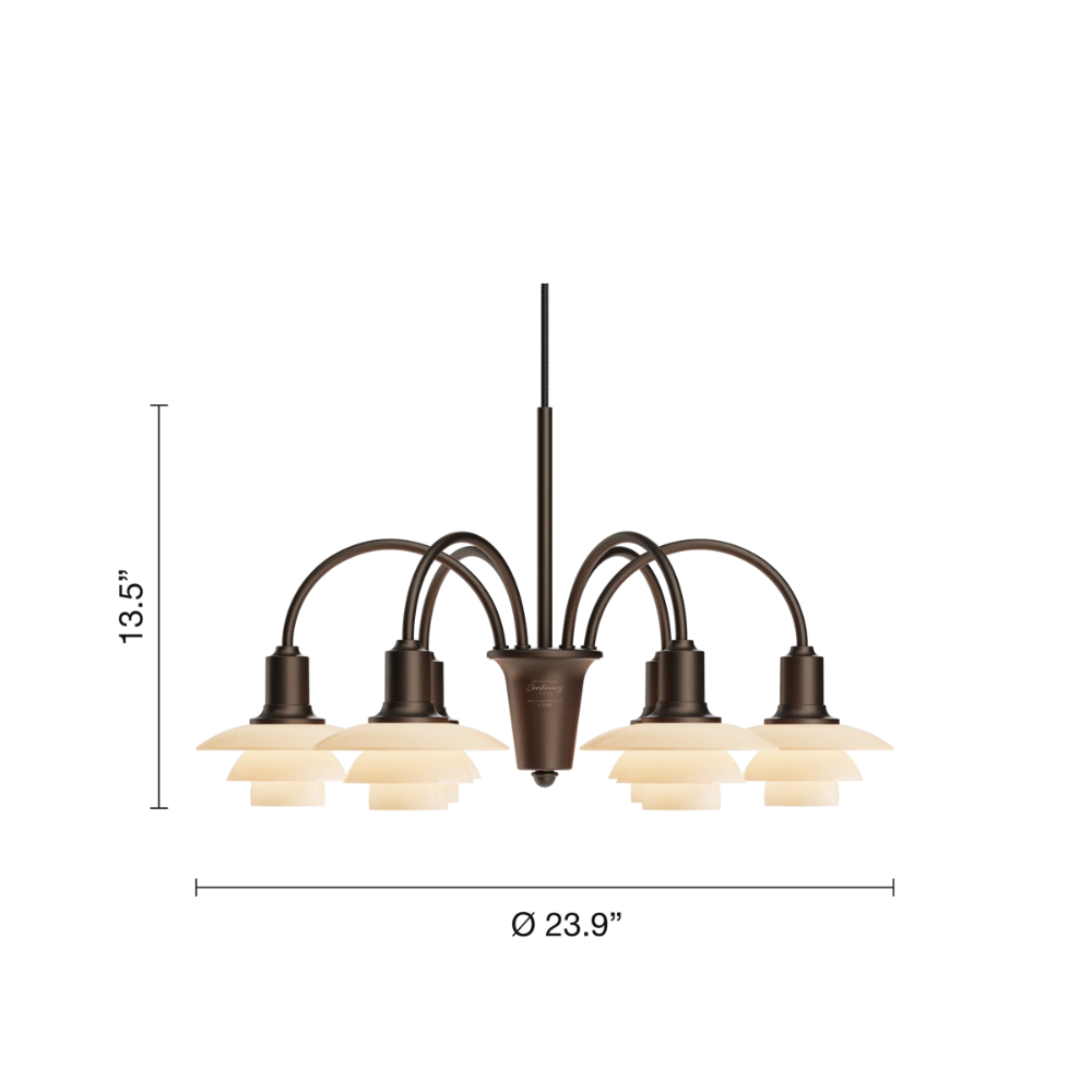 Dimensions of the PH 1/1 Chandelier, 6-Light by Louis Poulsen.