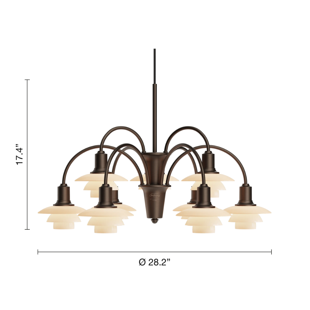 The dimensions of PH 1/1 Chandelier, 9-Light by Louis Poulsen.