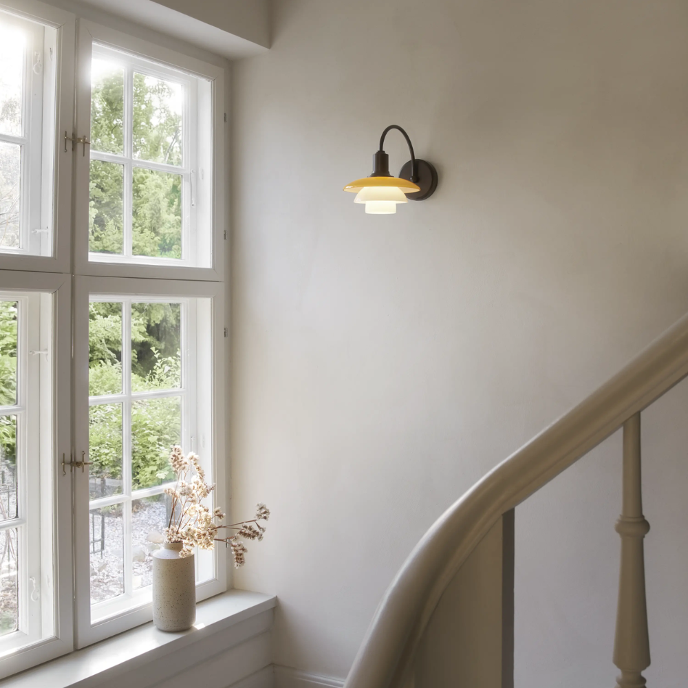 PH 2/2 Wall Lamp Centenary Edition without switch in stairwell turned on.