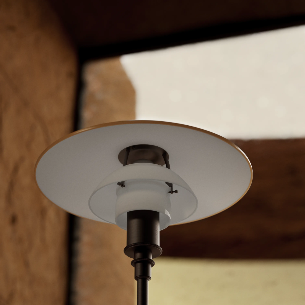 Detailed image on the inner Opal white shades on the PH 3½-2½ Floor Lamp Centenary Edition by Louis Poulsen.