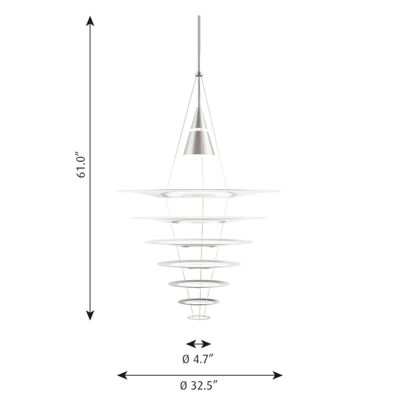The Enigma 825 from Louis Poulsen in brushed aluminum dimensions.