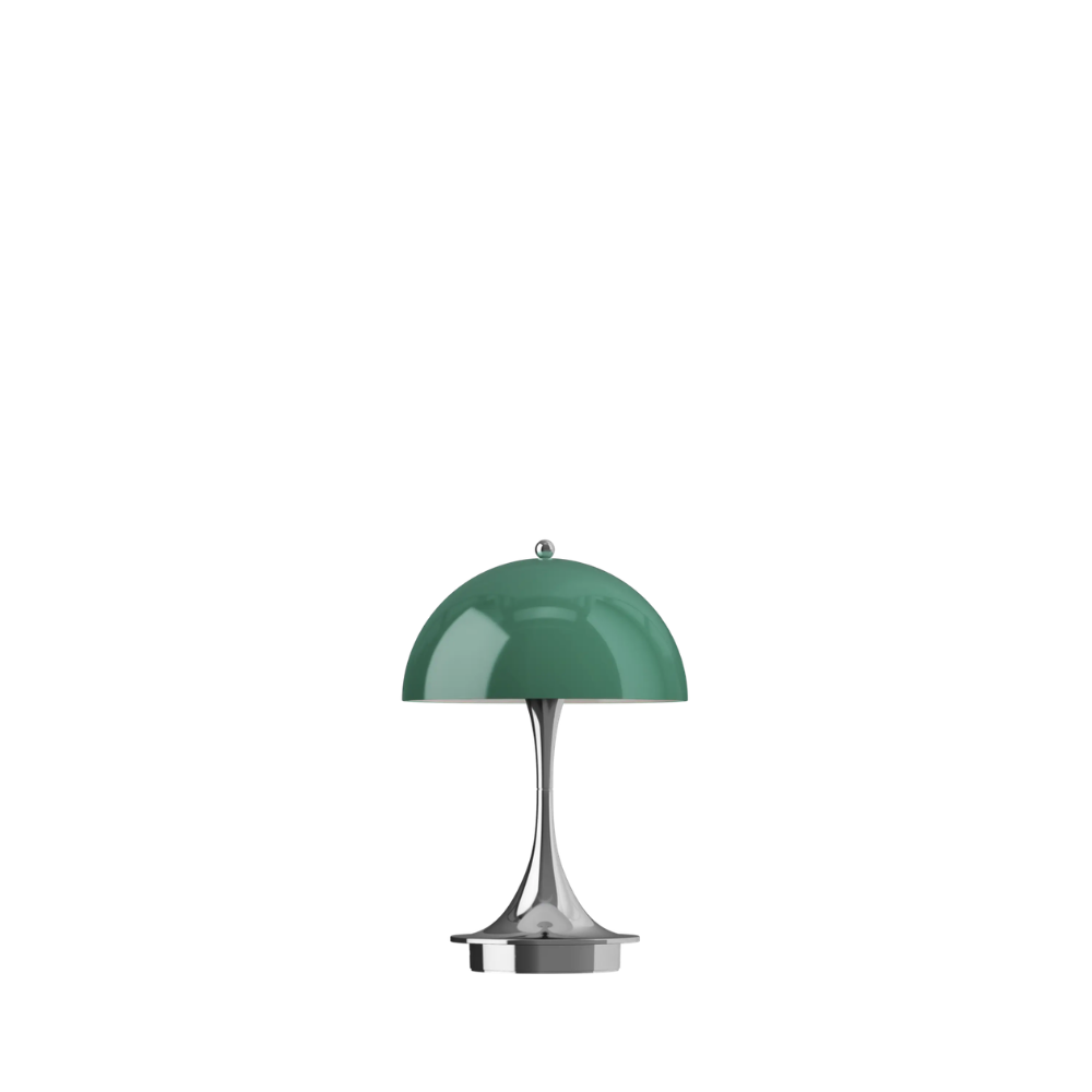 The Panthella 160 Portable Lamp from Louis Poulsen in Original Opal Green turned off.