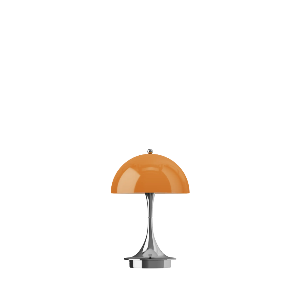 The Panthella 160 Portable Lamp from Louis Poulsen in Original Opal Orange turned off.
