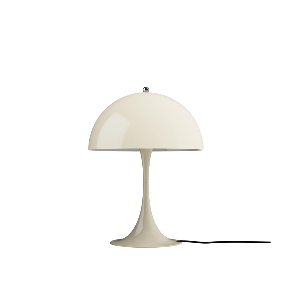 The Panthella 320 Table Lamp from Louis Poulsen in Opal Beige turned off.