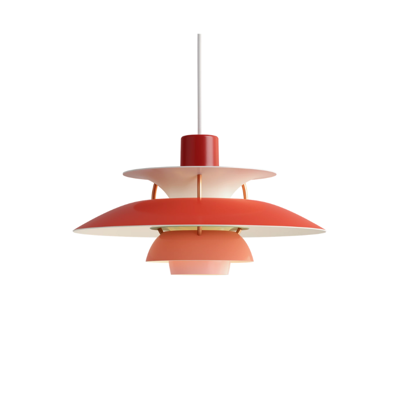 The PH 5 Mini Pendant from Louis Poulsen in hues of red.