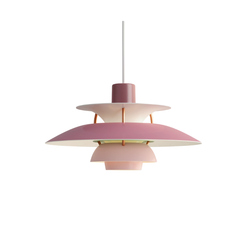 The PH 5 Mini Pendant from Louis Poulsen in hues of rose.