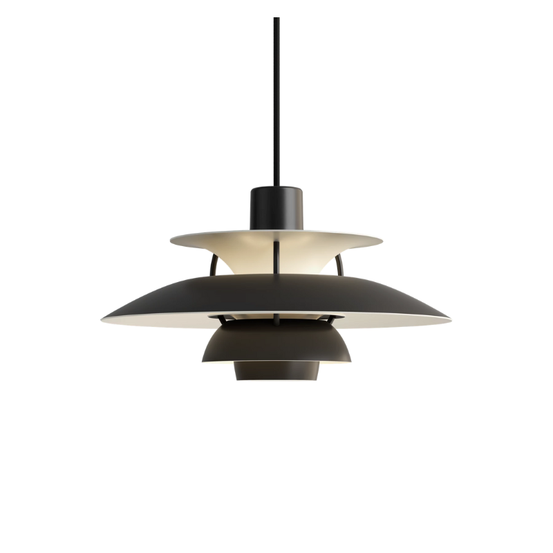 The PH 5 Mini Pendant from Louis Poulsen in monochrome black.