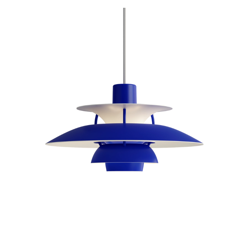 The PH 5 Mini Pendant from Louis Poulsen in monochrome blue.