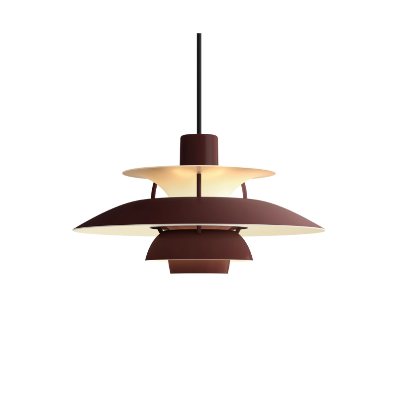 The PH 5 Mini Pendant from Louis Poulsen in monochrome burgundy.