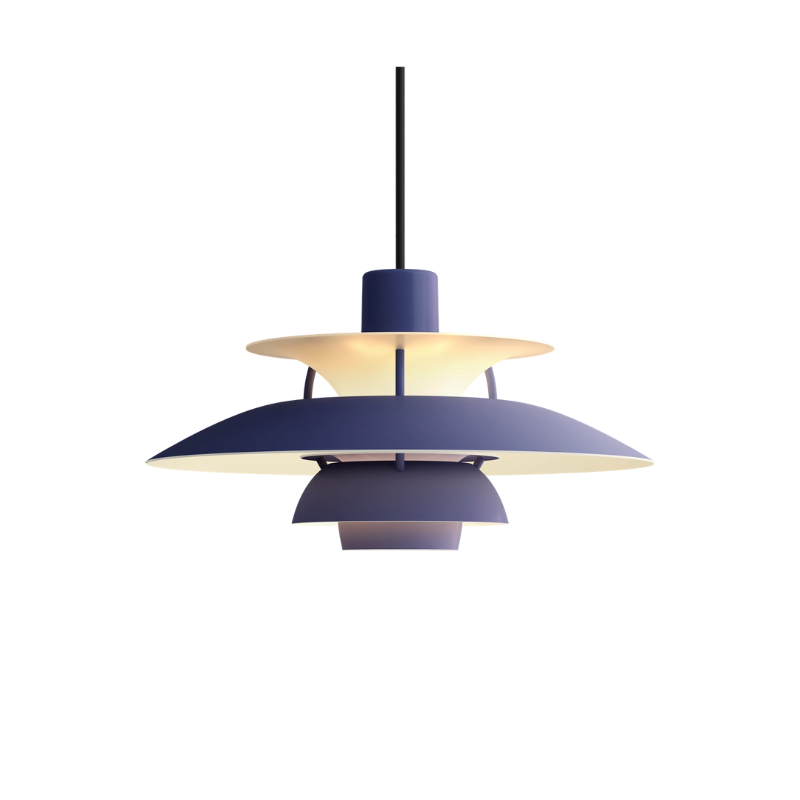 The PH 5 Mini Pendant from Louis Poulsen in monochrome dusty indigo.