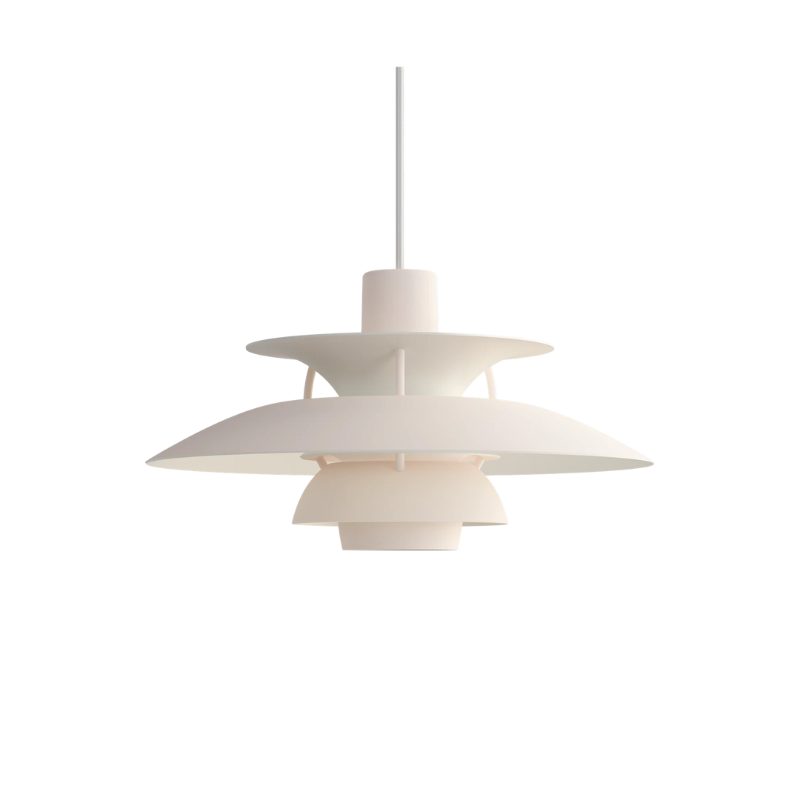 The PH 5 Mini Pendant from Louis Poulsen in monochrome pale turned off.