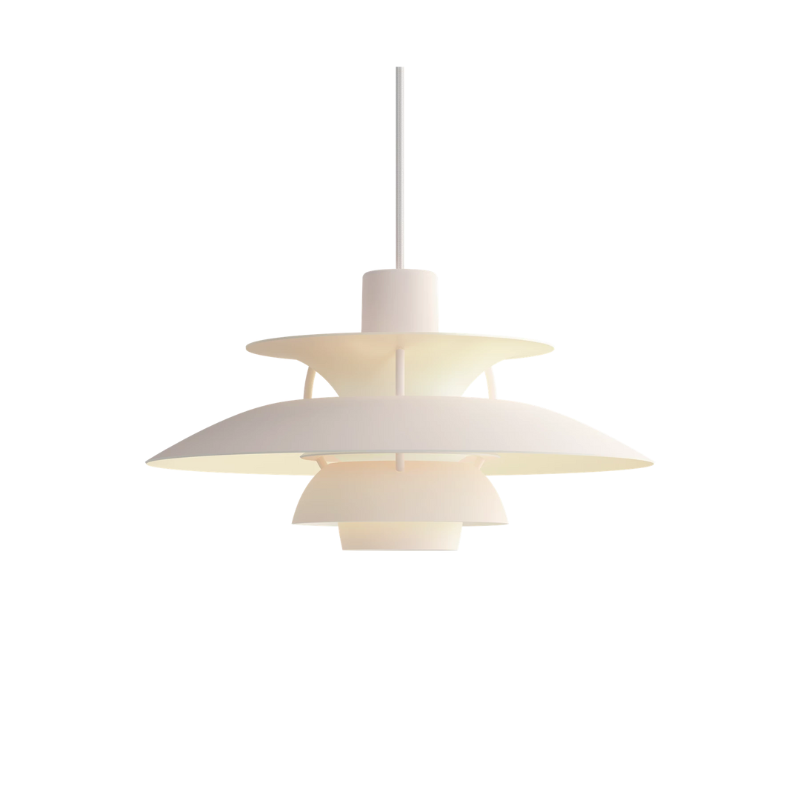 The PH 5 Mini Pendant from Louis Poulsen in monochrome pale blush.