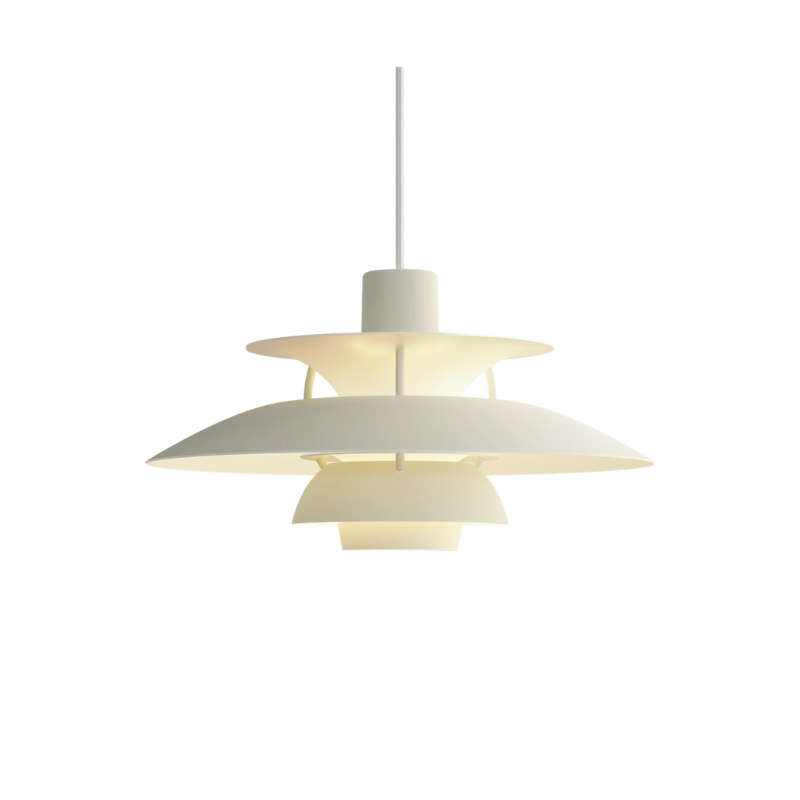 The PH 5 Mini Pendant from Louis Poulsen in monochrome pale pewter.