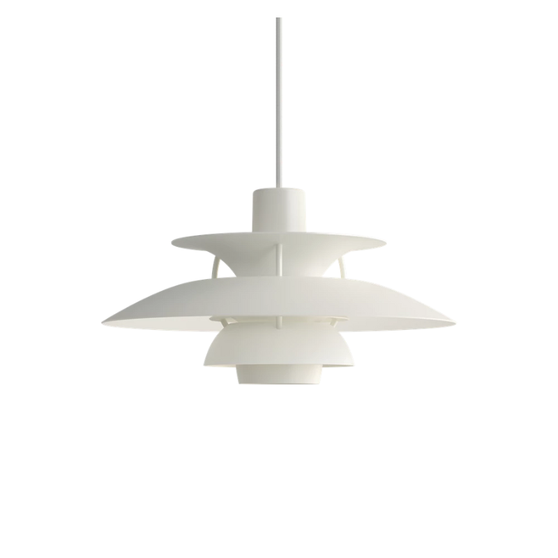 The PH 5 Mini Pendant from Louis Poulsen in monochrome white turned off.