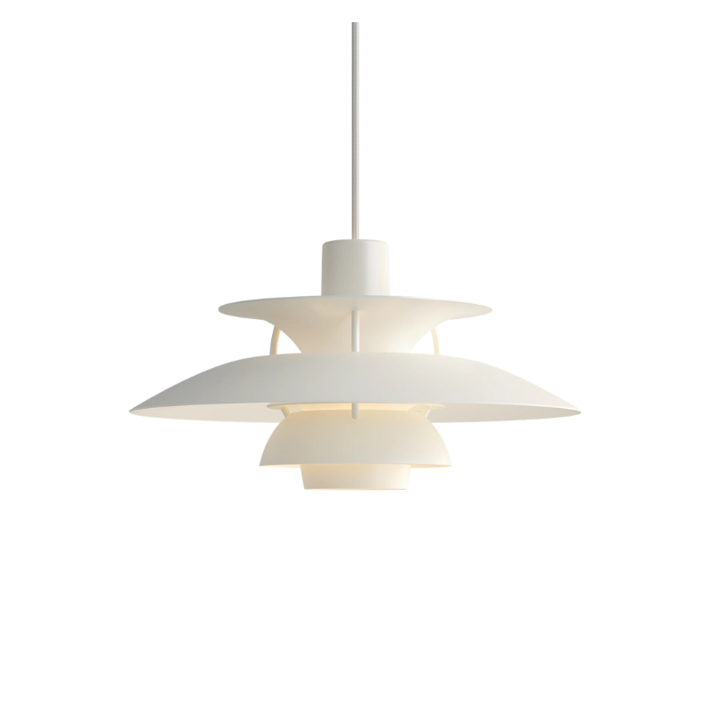 The PH 5 Mini Pendant from Louis Poulsen in monochrome white.